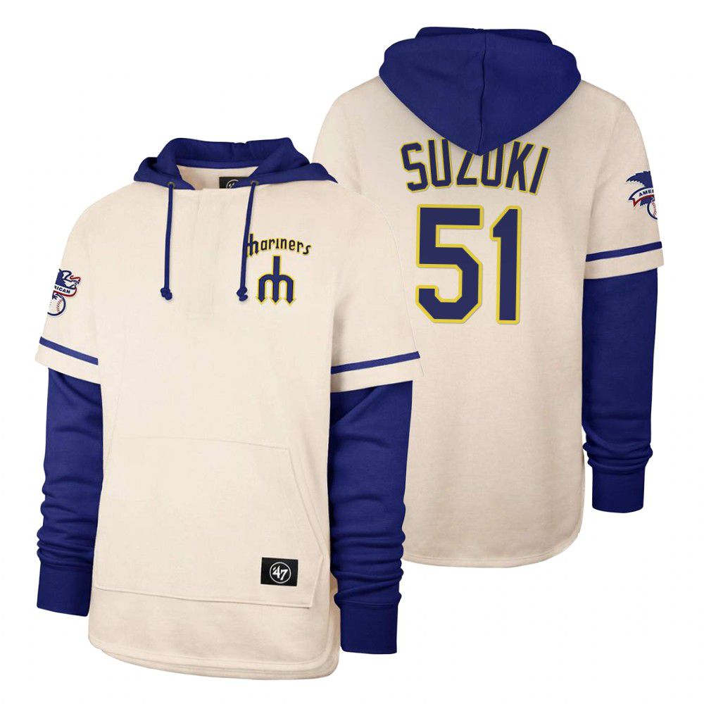 Men Seattle Mariners #51 Suzuki Cream 2021 Pullover Hoodie MLB Jersey